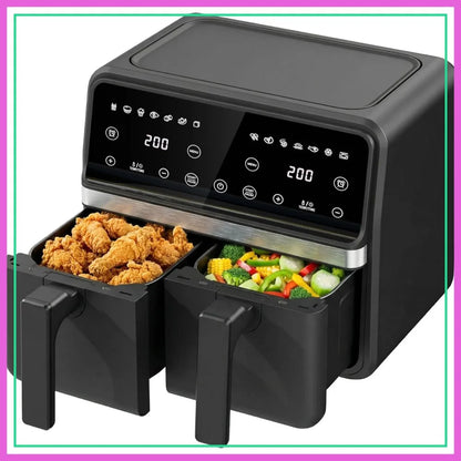 Dual Air Fryer 9QT (2x4.5QT) 2200W, 2 Independent Baskets, Sync & Match Cooking for Family