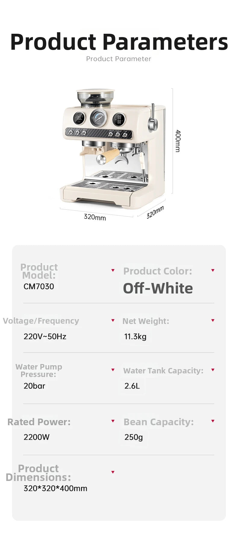 Semi-Automatic Espresso Coffee Machine, Dual Pump Cold & Hot Brew, Built-in Grinder, High Pressure 20 Bar, Compact Home Espresso