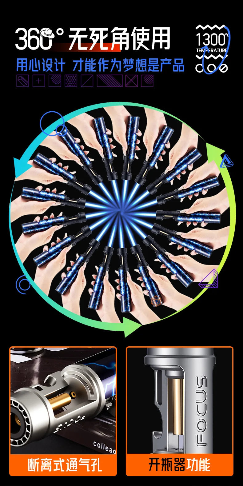 New Powerful Metal Gas Lighter Windproof Kitchen Cooking Torch Flame Jet Barbecue Smoking Accessories Cigar Lighters Men's Gift