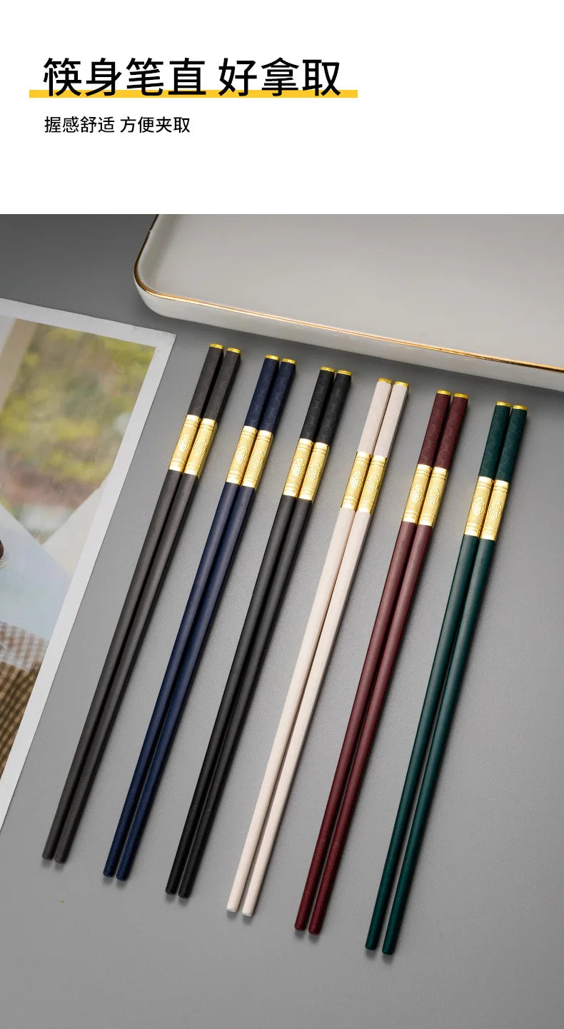 1 Pair Metal Chinese Chopsticks Reusable Square Food Chopsitcks Light Luxury Alloy Chopsticks Hotel Restaurant Alloy Tableware