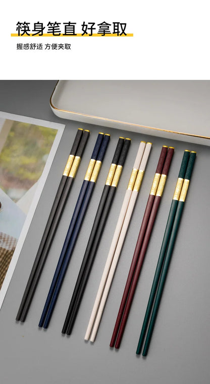 1 Pair Metal Chinese Chopsticks Reusable Square Food Chopsitcks Light Luxury Alloy Chopsticks Hotel Restaurant Alloy Tableware