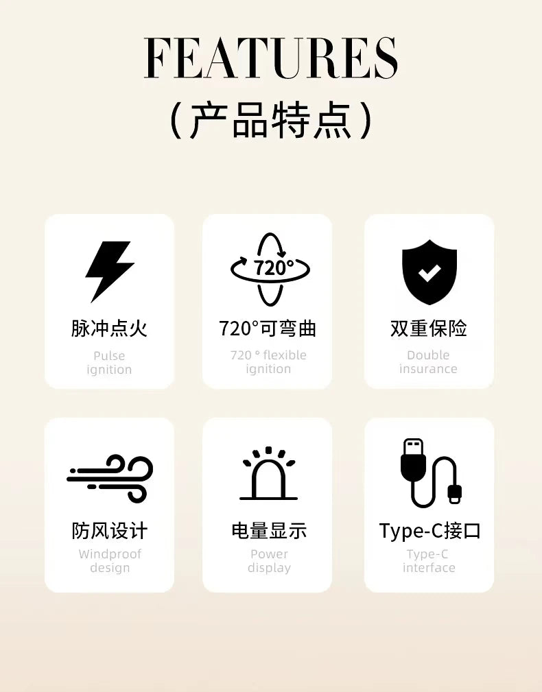 Kitchen USB Electric Arc Lighter Rechargeable Windproof BBQ Flameless Plasma Candle Long Lighters Hose Gas Stove Ignition Gun