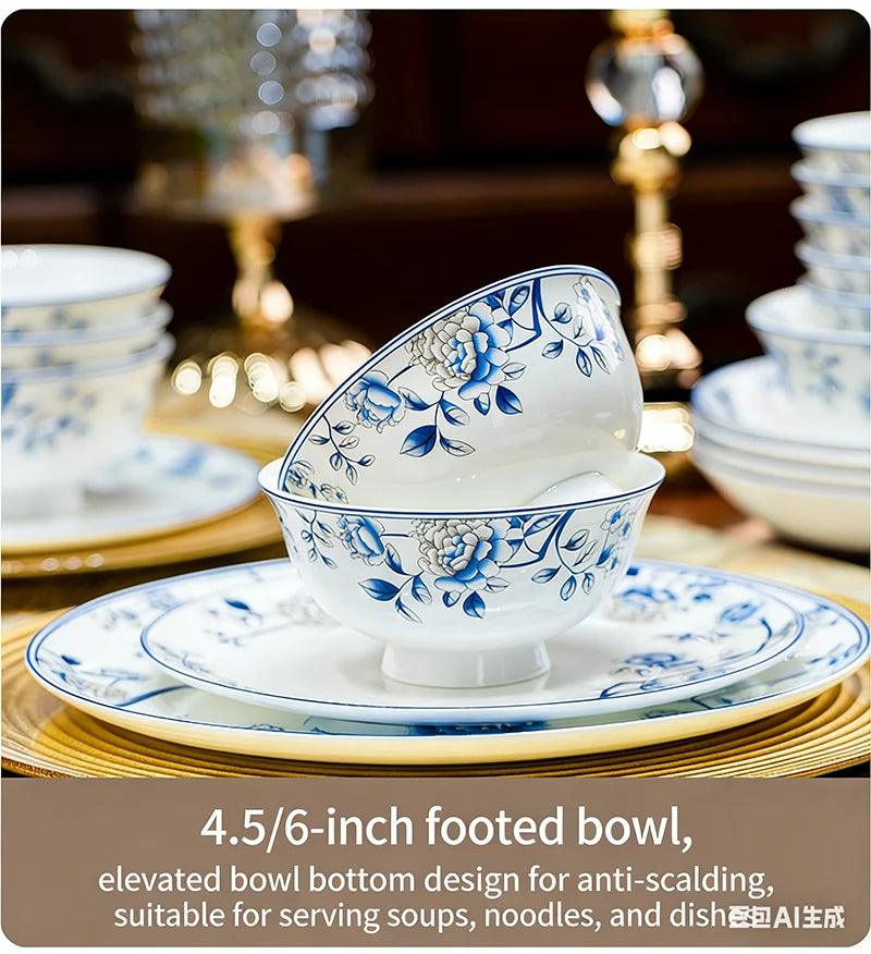 Blue And White Porcelain Tableware Set 18/28/56/30pcs Ceramics Dish Sets Full Set Luxury China Dinnerware Set For 4/6/10 Persons