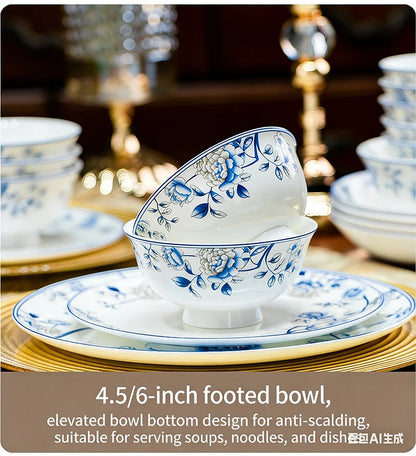 Blue And White Porcelain Tableware Set 18/28/56/30pcs Ceramics Dish Sets Full Set Luxury China Dinnerware Set For 4/6/10 Persons