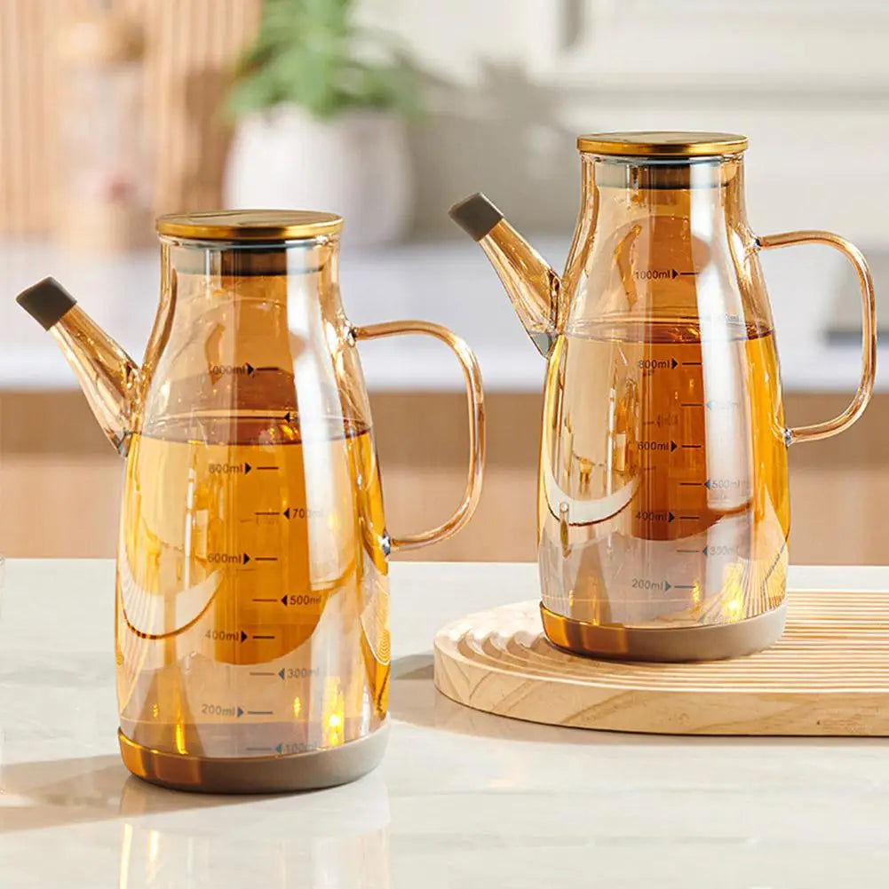 600/800/1000ml Oil Bottle Kitchen Glass Oil Pot Large Capacity Leak-Proof Pour Soy Vinegar Tank Oil Dispenser Kitchen Tools