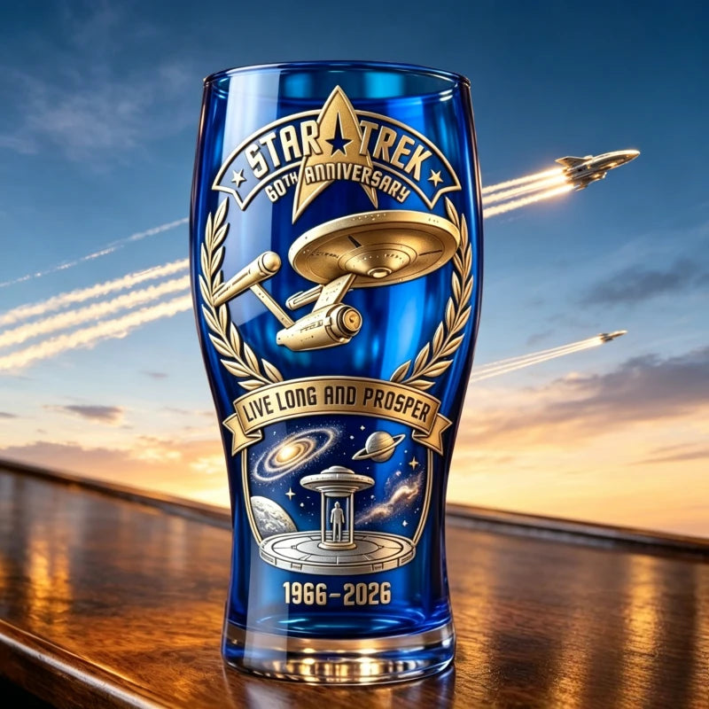Star Trek USS Enterprise Themed Blue Beer Glass - 1966-2026 Collector's Edition Barware