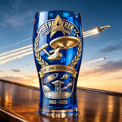 Star Trek USS Enterprise Themed Blue Beer Glass - 1966-2026 Collector's Edition Barware