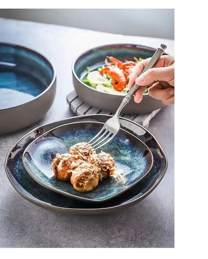 LingAo   Creative porcelain glazed porcelain bowl, soup plate tableware set