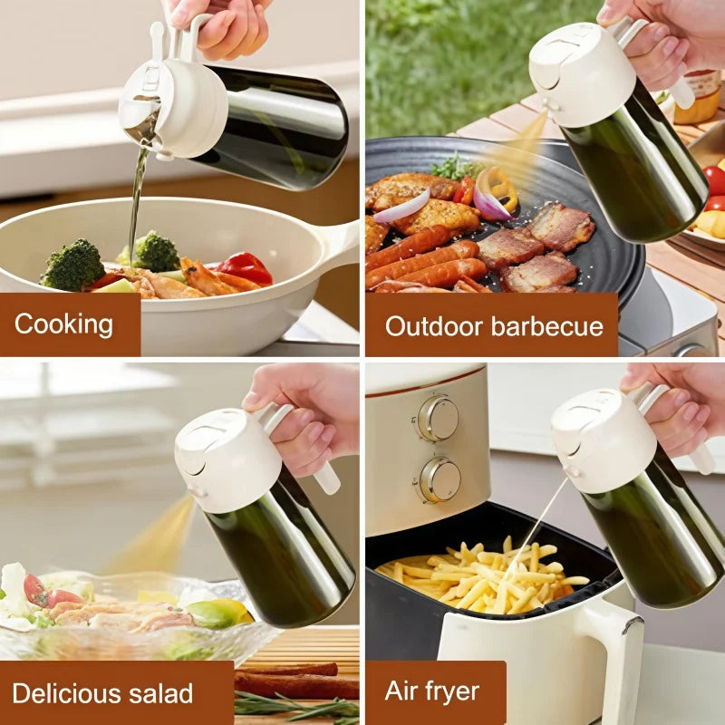 Oil Spray 470ml-2-in-1 Kitchen Oil Spray, Air Fryer, Salad, Vinegar and Kitchen Accessories Dispenser-Black