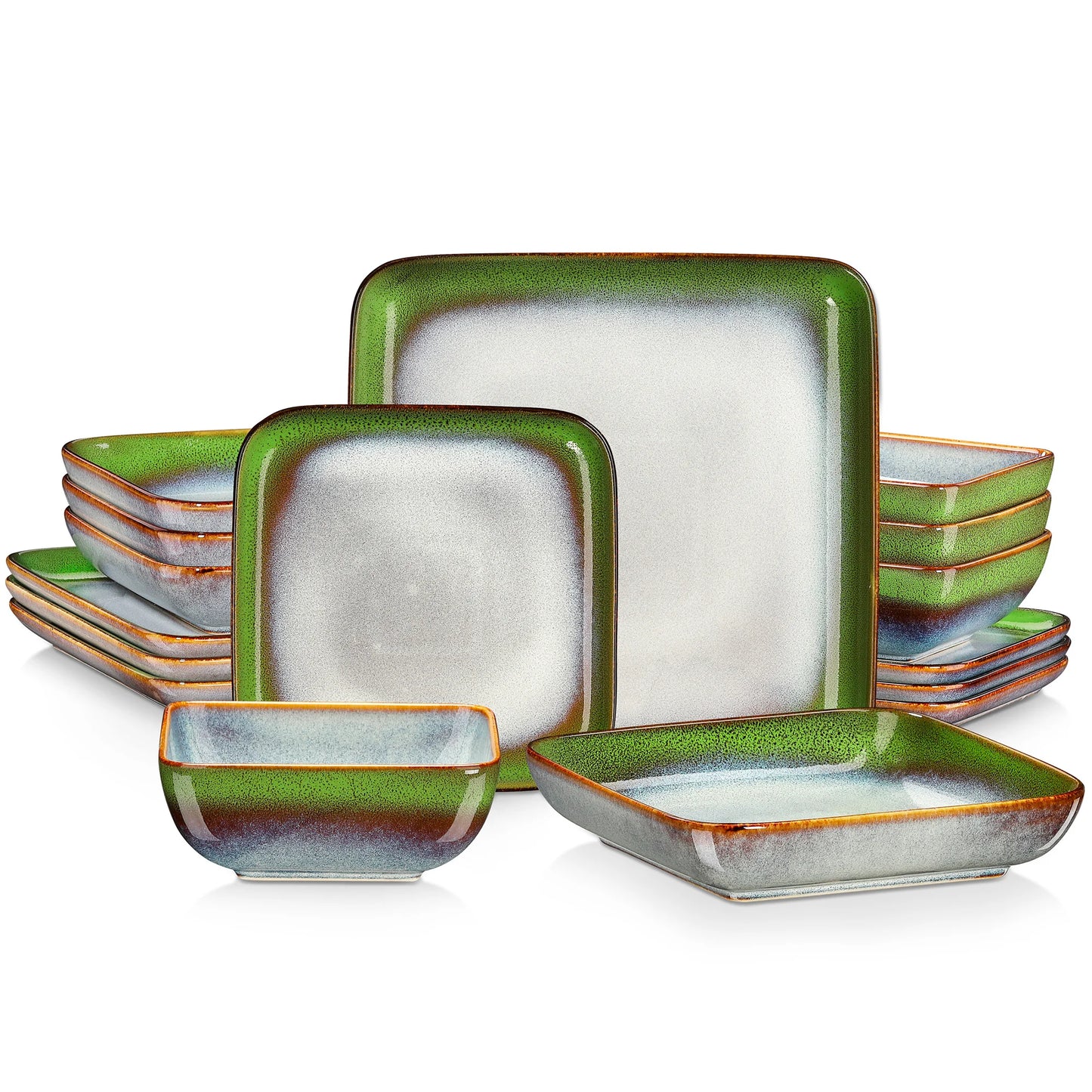 Vancasso Stern Dinner Set Blue Square Kiln Change Glaze Tableware 16 Pieces Kitchen Dinnerware Ceramic Crockery Set for 4 Person