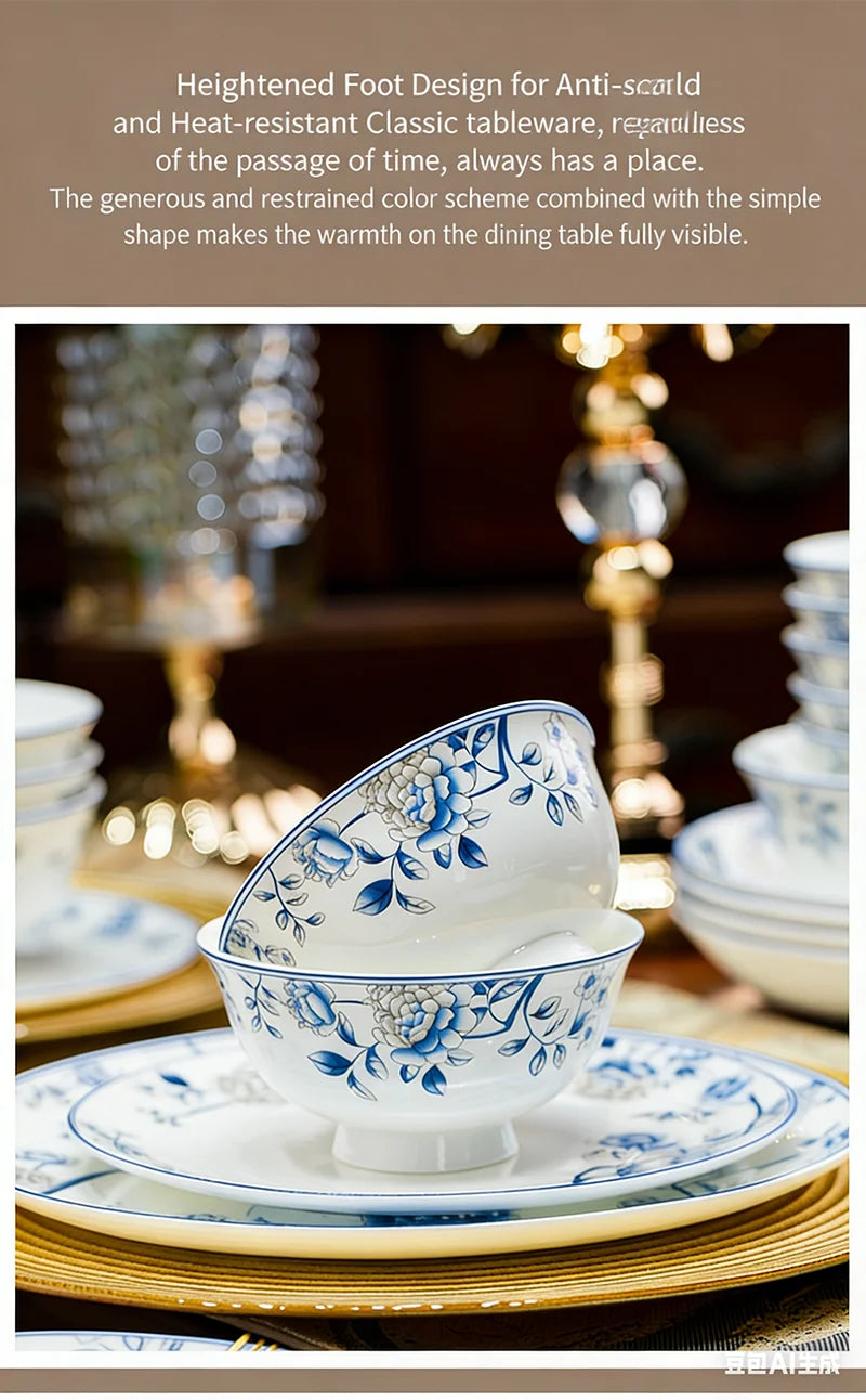 Blue And White Porcelain Tableware Set 18/28/56/30pcs Ceramics Dish Sets Full Set Luxury China Dinnerware Set For 4/6/10 Persons