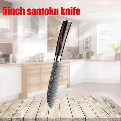 WXCOO 1~3 Pcs Knife Kitchen Utility Damascus Laser Santoku Japanese Chef Cleaver Slicing Wooden Handle Kitchen Accessories