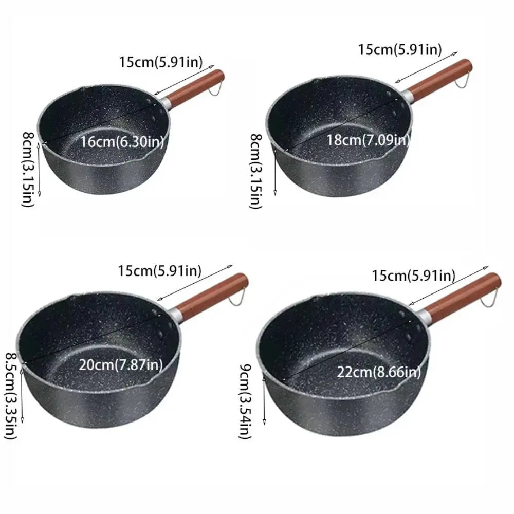 Cookware Non-Stick Milk Pot Wood Handle with Lid and Pour Spout Soup Pot Universal Flat Bottom Cooking Saucepan Noodles