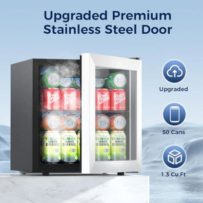 Commercial Mini Fridge Cooler for 50 Cans with Glass Door Adjustable Shelves Digital Temperature Control Freestanding Small Dri