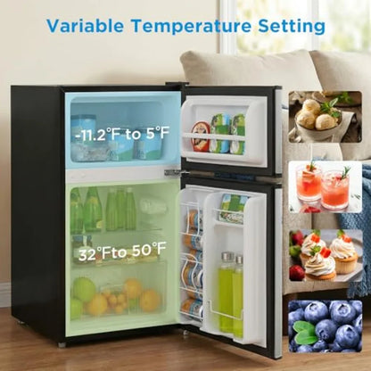 Compact 3.1 Cu Ft Mini Fridge with Freezer for Office/Dorm/Bedroom, Silver Steel, Energy Star Certified, Interior Light Adjusta