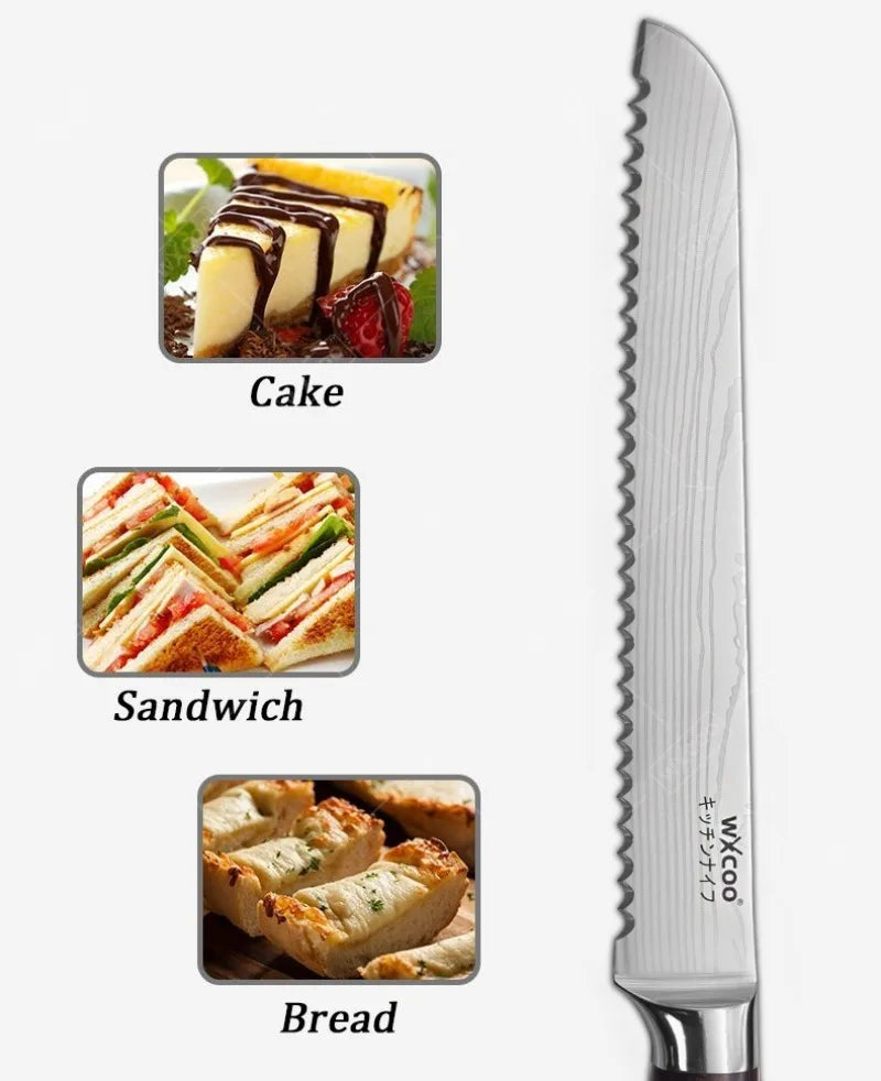 WXCOO Santoku Butcher Carving Knife Japanese Kitchen Knives High Carbon Steel Knife Set Fruit Bread Meat Cleaver Boning Knife