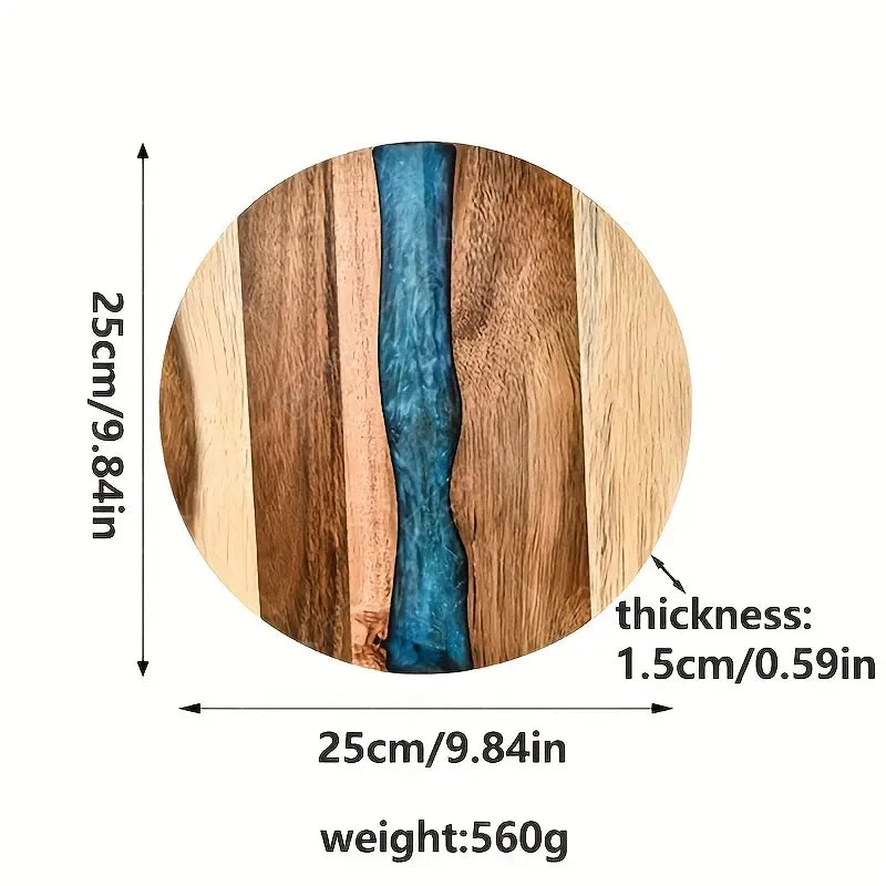 WXCOO Round Acacia Wood Resin Chopping Board Kitchen Cutting Board for Steak Snacks Fruit Board Food-Safe Cutting Board Thicken