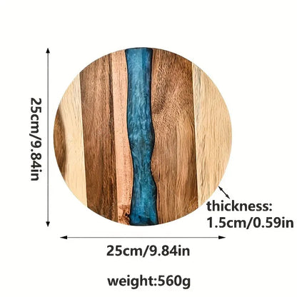 WXCOO Round Acacia Wood Resin Chopping Board Kitchen Cutting Board for Steak Snacks Fruit Board Food-Safe Cutting Board Thicken
