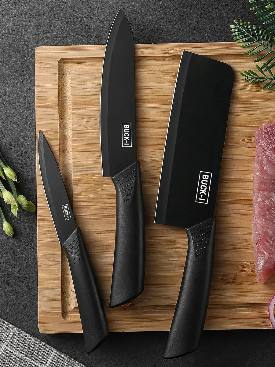 3/5pcs Kitchen knife set, high-grade black steel knife set Gift knife Stainless steel kitchen utensils household knives