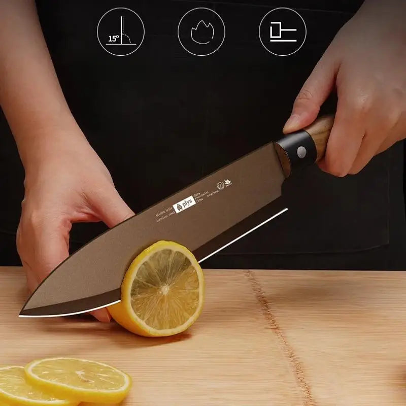 4-piece Commercial wood grain Titanium kitchen knife set, sharp meat cutter, multi-purpose slslice knife, chef BBQ knife se