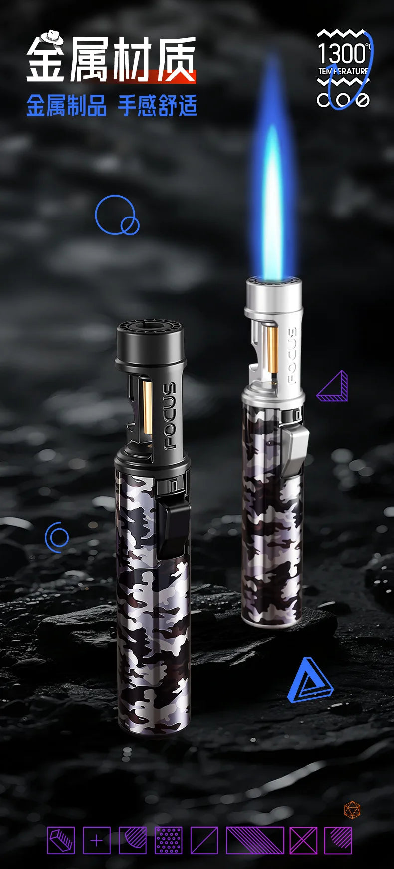 New Powerful Metal Gas Lighter Windproof Kitchen Cooking Torch Flame Jet Barbecue Smoking Accessories Cigar Lighters Men's Gift