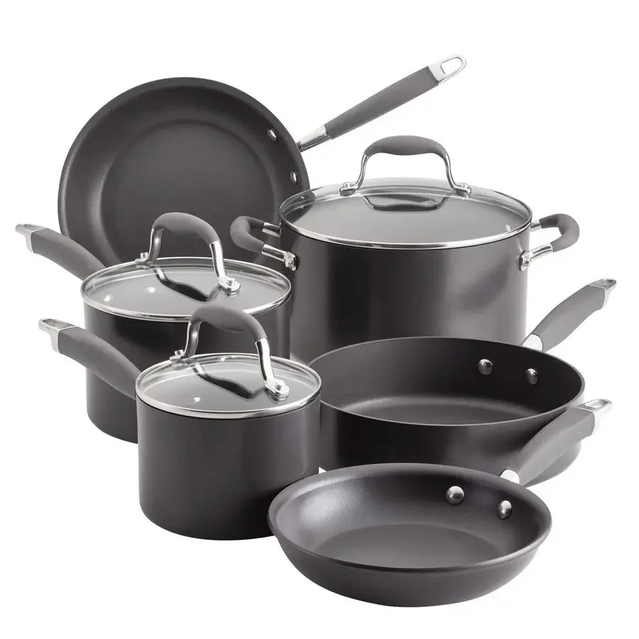 Advanced Home Hard Anodized Nonstick Cookware Pots and Pans Set, 9 Piece Moonstone