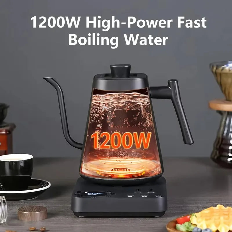 Household Premium Electric Kettle 1L 110V/220V 1200W 304SS Liner Swan Neck 90° Pour Smart Display Auto Power Off Home Coffee Tea