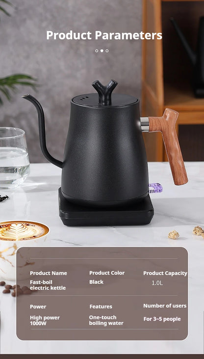 1L1000ML Smart Temperature Control Kettle - Auto Shut-Off & Boil-Dry Protection - Stainless Steel Pour-Over Coffee & Tea
