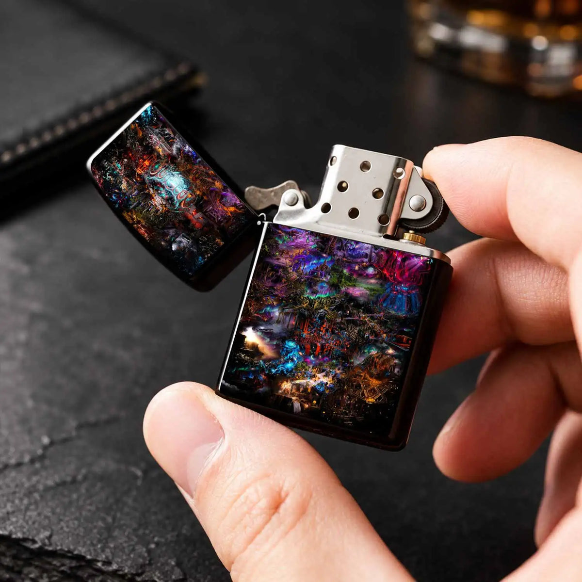 Psychedelic Surreal Fantasy Art Print Lighter Sticker Vibrant Cyber Anciet Style Unique Aesthetic Portable Item For Daily Gathering Outdoor Use Ideal Creative Gift For Personal All Scenario Available A Humorous And Interestin