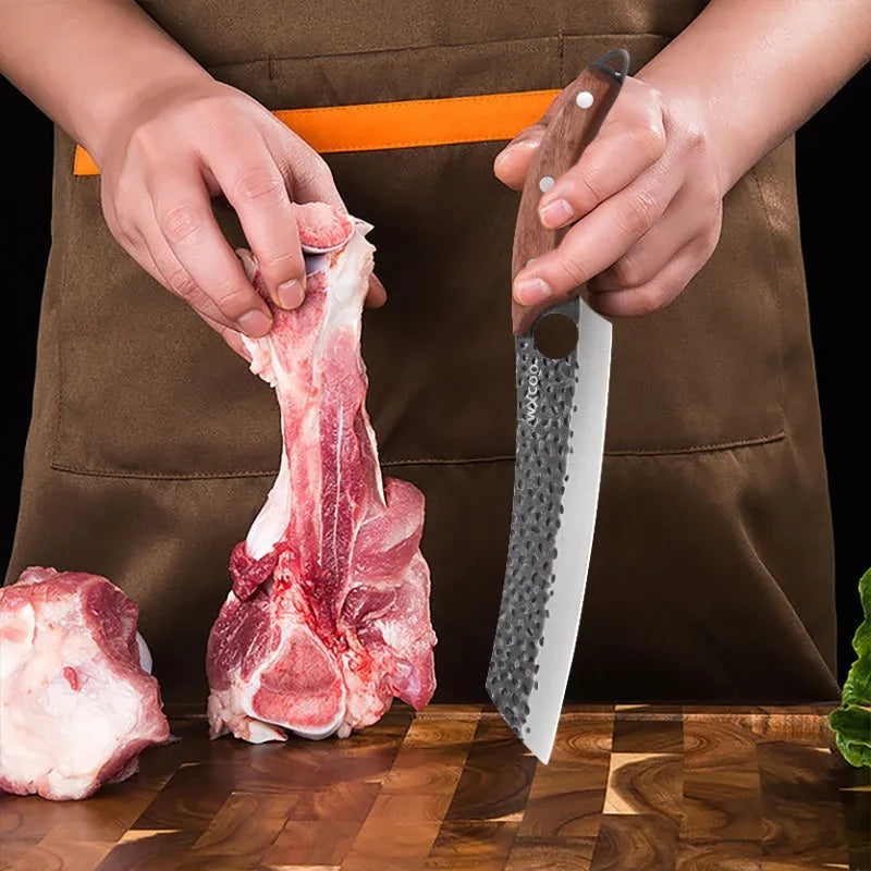 WXCOO 1~4pcs Kitchen Knife Set Stainless Steel Handmade Forged Meat Cleaver Boning Fruit Slicing Butcher Knife Cutting Board