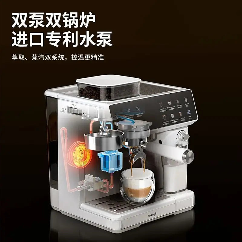 Semi-Automatic Italian Coffee Machine for Home, All-in-One Grinder & Auto Milk Frother, One-Click Self-Cleaning 20Bar Extraction