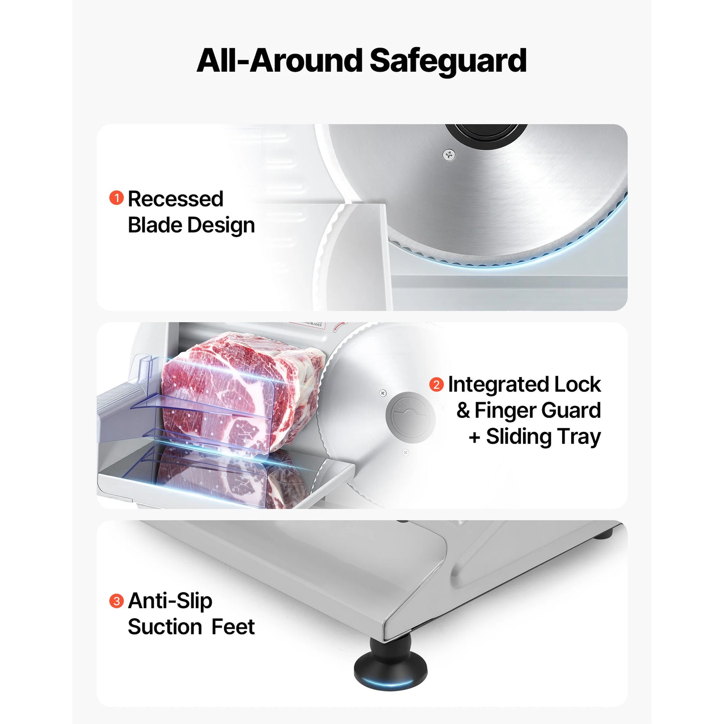 SucceBuy 200W Meat Slicer 7.5" Electric Deli Slicer with 2 SUS420 Blades & 0-0.6" Adjustable Thickness for Frozen Meat Ham Steak