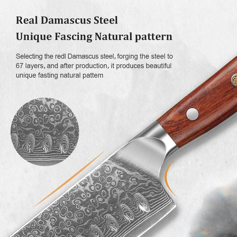 1/2/4 PCS Knives Sets Rosewood Handle 67 Layers Damascus Steel Super Sharp Meat Vegetable  Meat Knives cooking Tools