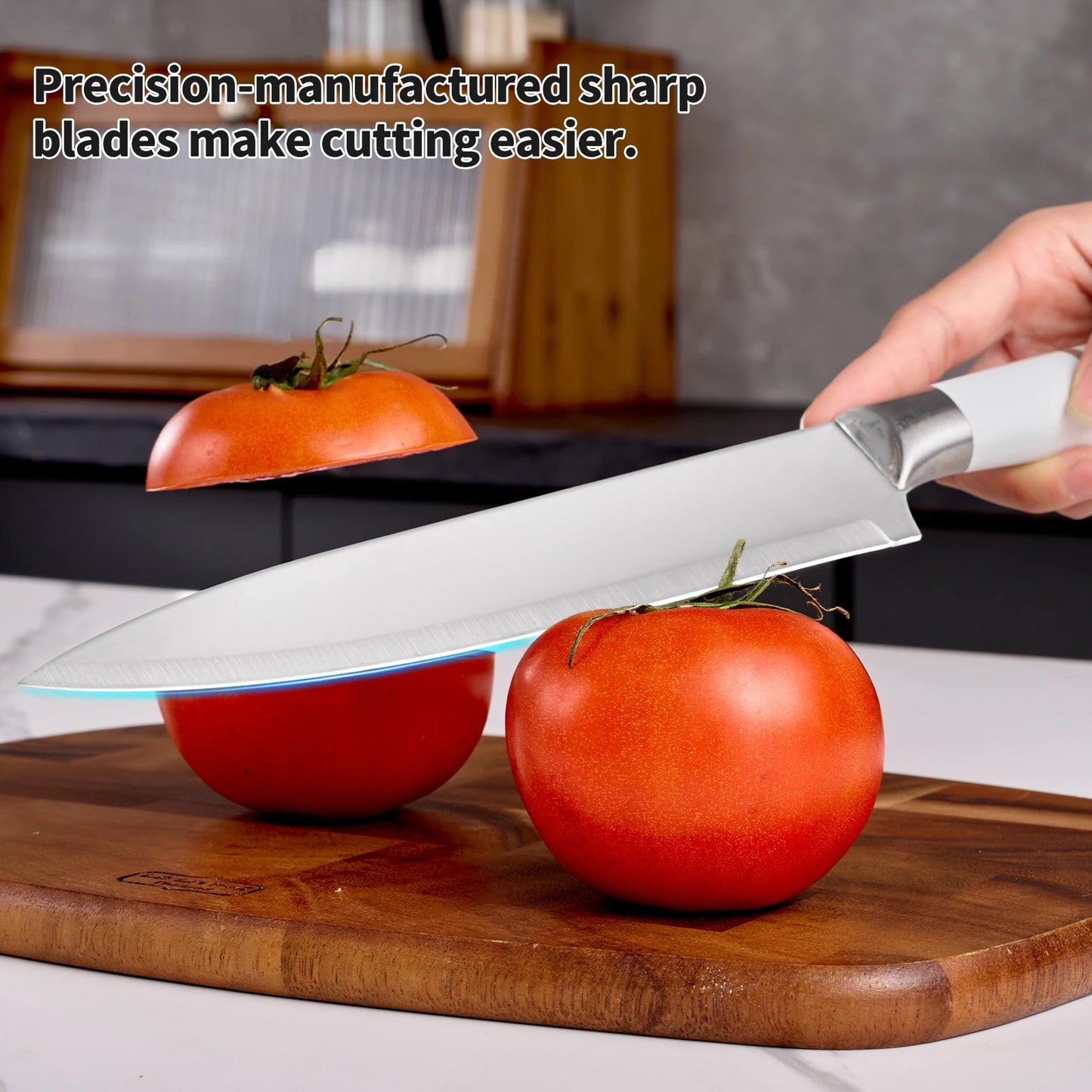 9-Piece Set Stainless Steel Kitchen Knives - with Storage Rack - Ultra-sharp Chef's Knife for Home Cooking Essentials Pink/White