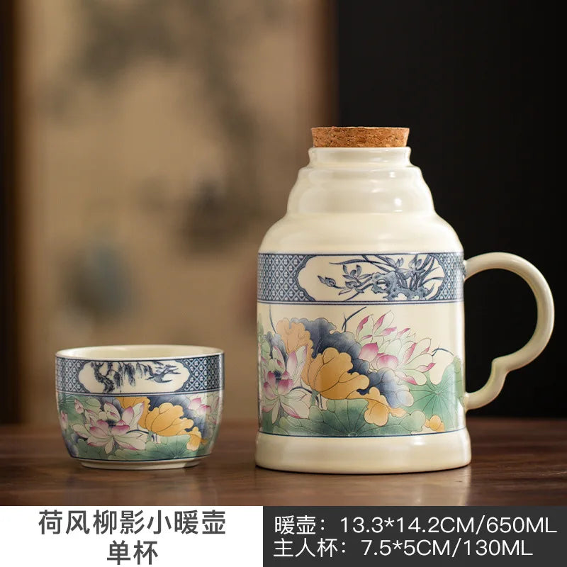 650ml Lotus Pond Moonlight Ceramic Water Jug Heat Insulation Water Kettle Carafe Hot and Cold Water Pitcher Teaware Accessories