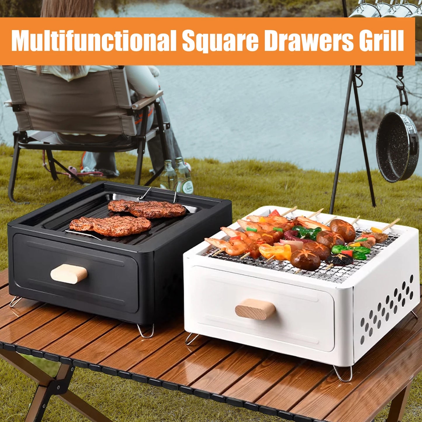 WESTTUNE Outdoor Charcoal Barbecue Grill Non-stick Barbecue Rack Heating Brazier Portable Household Grill Stove for Camping BBQ