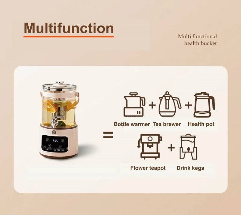 1200W/3L Home Electric Kettle Multifunctional Health Pot Glass Flower Teapot Soup Stew Pot Commercial Faucet Fruit Tea Bucket