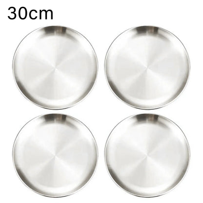 4Pcs Stainless Steel Plate Tray, Dining Tray, Steak Plate, Barbecue Plate, Korean Stainless Steel Circular Barbecue Plate