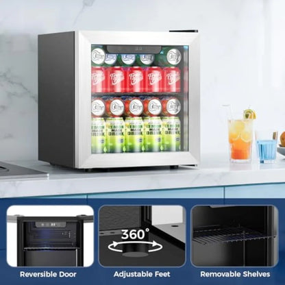 Commercial Mini Fridge Cooler for 50 Cans with Glass Door Adjustable Shelves Digital Temperature Control Freestanding Small Dri