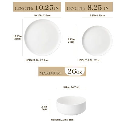 MALACASA 12/24 Piece Ceramic Porcelain Dinnerware Set with 4 Pcs Dinner/Dessert Plates,Bowl Tableware Set Service for 4