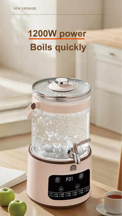 1200W/3L Home Electric Kettle Multifunctional Health Pot Glass Flower Teapot Soup Stew Pot Commercial Faucet Fruit Tea Bucket