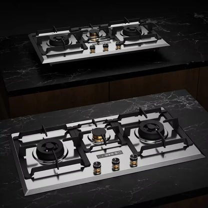 High Quality Built-In Household 3 Burner Stainless Steel Gas Stove with Battery Ignition and Flameout Protection