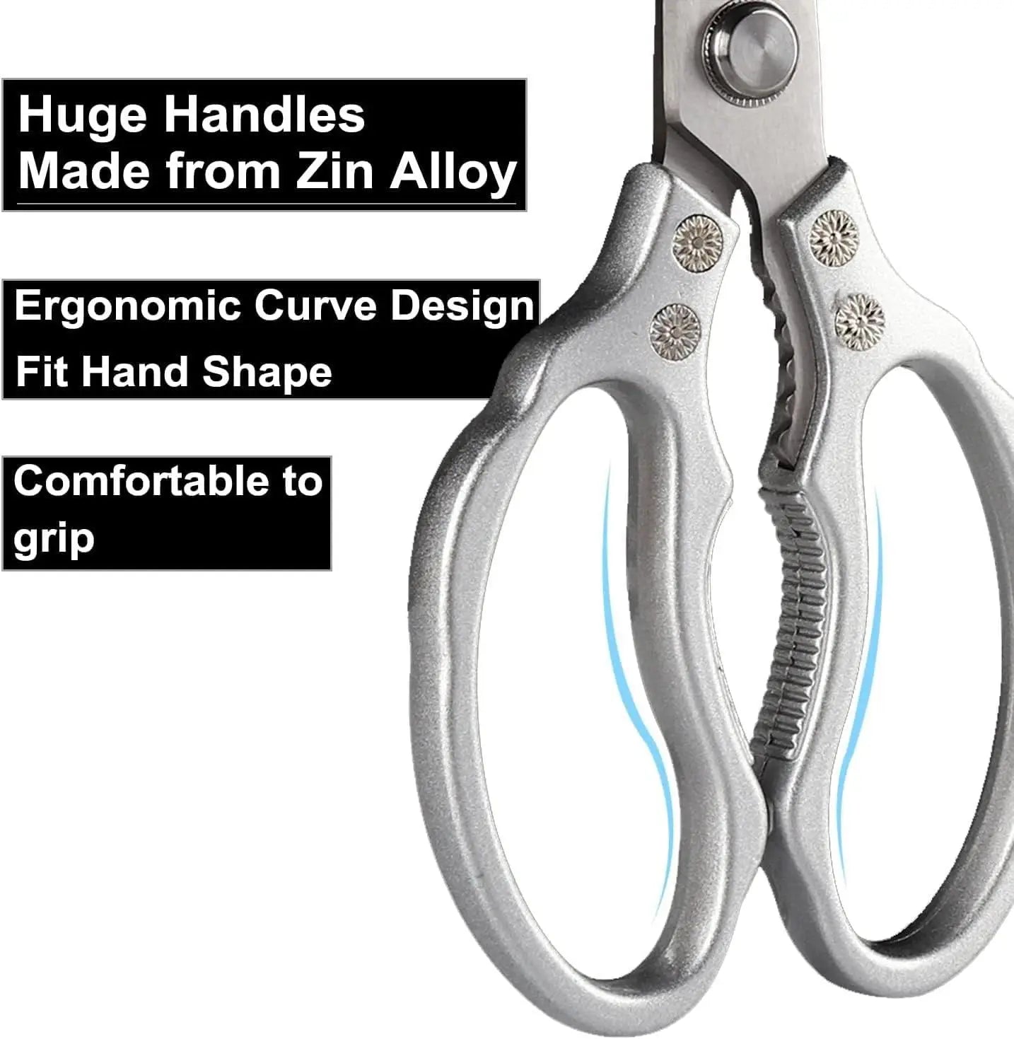 Heavy Duty Kitchen Scissors – Sharp Stainless Steel Cooking Shears for Meat, Chicken, Fish, Poultry, Herbs and Bread, Dishwasher Safe, Silver