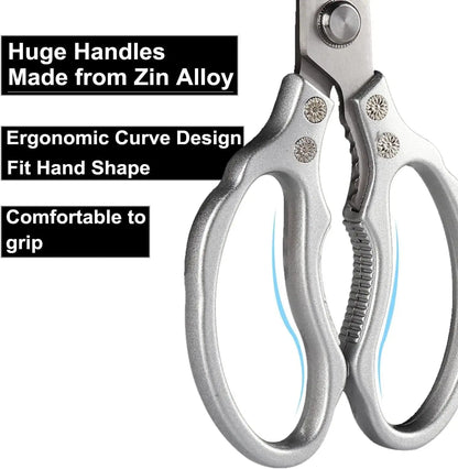 Heavy Duty Kitchen Scissors – Sharp Stainless Steel Cooking Shears for Meat, Chicken, Fish, Poultry, Herbs and Bread, Dishwasher Safe, Silver