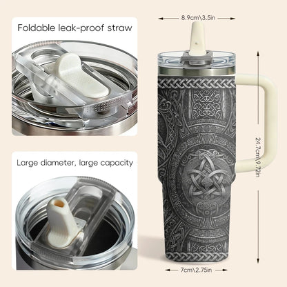Norse Wolf Raven Celtic Prints Vacuum Flasks 40oz 3rd Gen Vacuum Insulated Stainless Steel Tumbler Cup With Handle Straw Lid