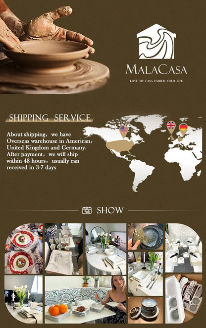 MALACASA FLORA 26-PIECE Nordic European Marble Gray Porcelain Tableware Set with 6PCS Bowl Dinner Plate Dessert Soup Plate