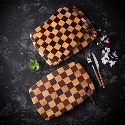 Checkerboard Rubberwood Cutting Board household chopping board kitchen auxiliary food board fruit solid wood case plat
