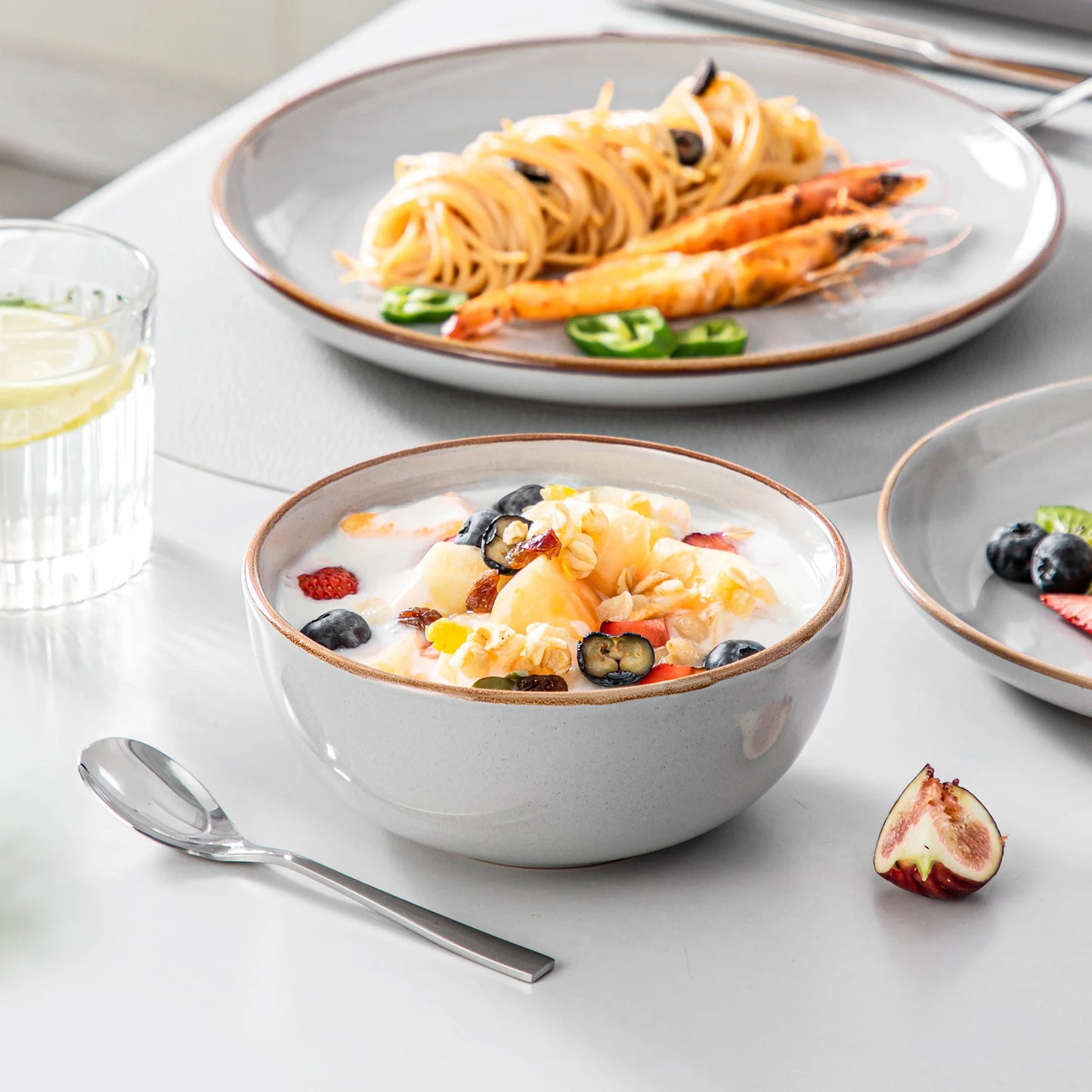 VANCASSO NYMPH 16/32 Piece Ceramic Glaze Tableware Set with Dinner/Dessert/Soup Plate/Bowl  For 4/8 Person 4 Color Optional