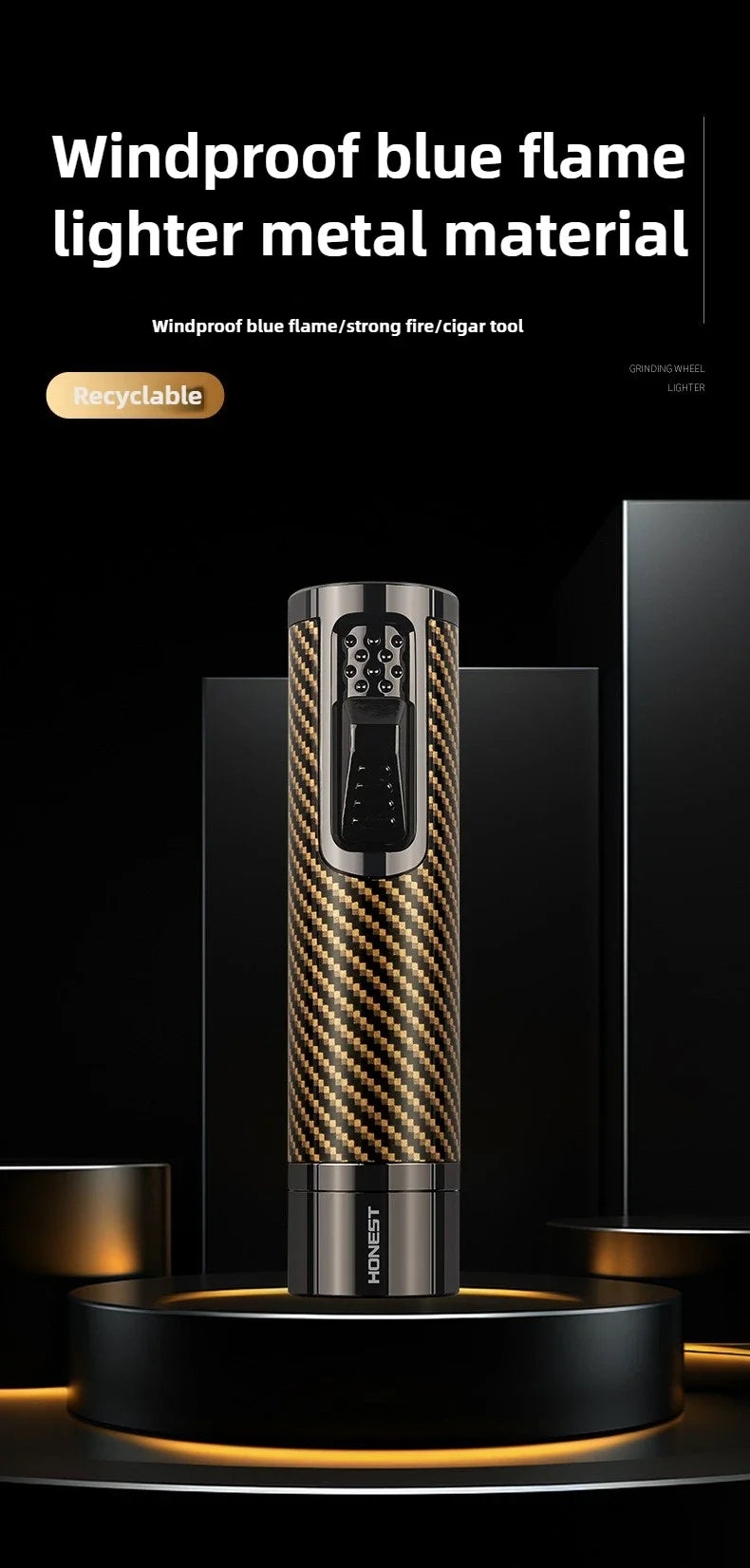 HONEST Windproof Metal Jet Flame Torch Lighter, Refillable Multi-Use for Cigar Welding Moxibustion Outdoor