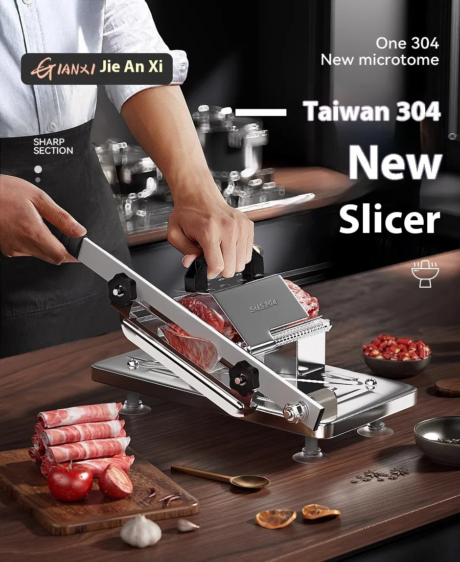 GIANXI Mutton Roll Slicer Machine Stainless Steel Meat Slicer Beef Thin Slice Frozen Meat Household Barbecue Hot Pot Cooking